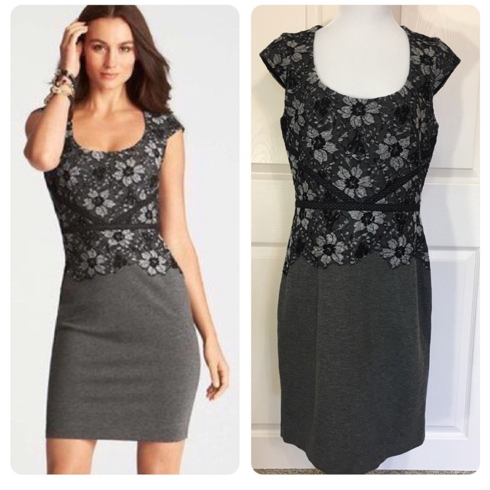 Ann Taylor Black and Gray Lace Dress